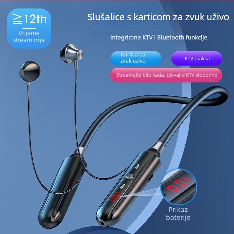 Bežične Bluetooth slušalice s inteligentnim uklanjanjem buke, dugim vijekom baterije i prikazom razine napajanja, zvučna kartica za prijenos uživo