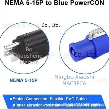 PowerCON kabel za scensku rasvjetu, trostruki utikač, AC napajanje, muški–muški produžni kabel