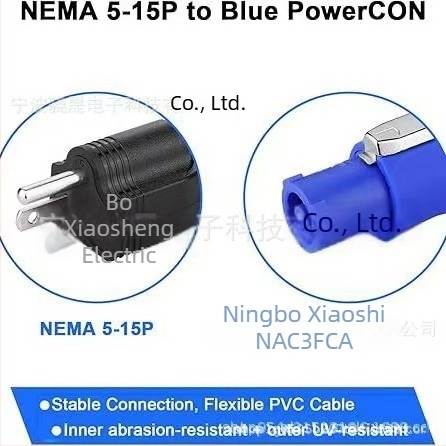 PowerCON kabel za scensku rasvjetu, trostruki utikač, AC napajanje, muški–muški produžni kabel