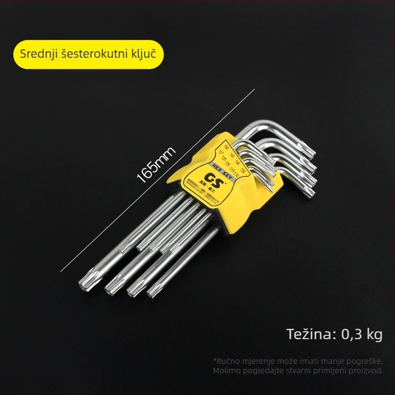 Set od 9 šestouglih ključeva, metrički raspon T10–T50, cvjetni oblik sa šupljinom