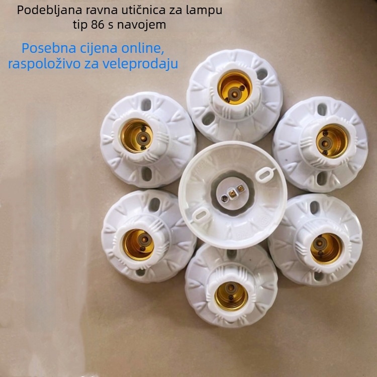 Debeli bakelitni plosnati držač lampe, kružni navojni utičnica, zidni dekorativni držač lampe tipa 86, utičnica od čistog bakra
