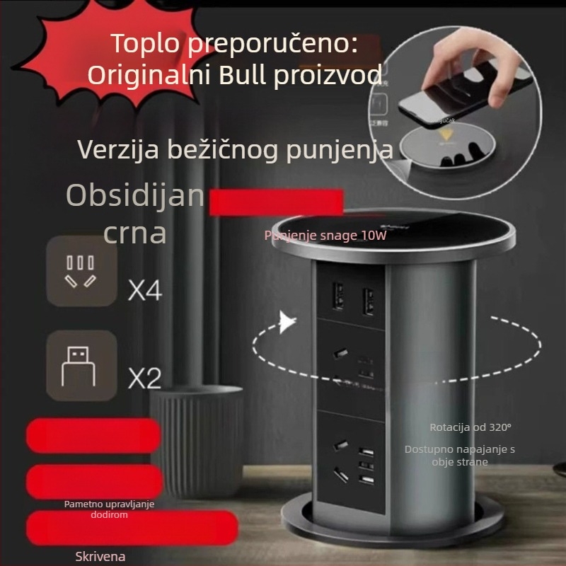 Bull stolna električno prilagođena ugrađena utičnica sa skrivenim teleskopskim izvučnim USB priključkom