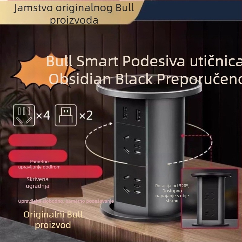 Bull stolna električno prilagođena ugrađena utičnica sa skrivenim teleskopskim izvučnim USB priključkom