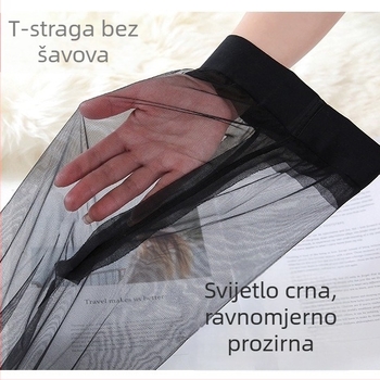 0D izuzetno tanke prozirne crne čarape za žene s nevidljivim prstom i T krojem, boja kože, plus veličina, za noćne klubove