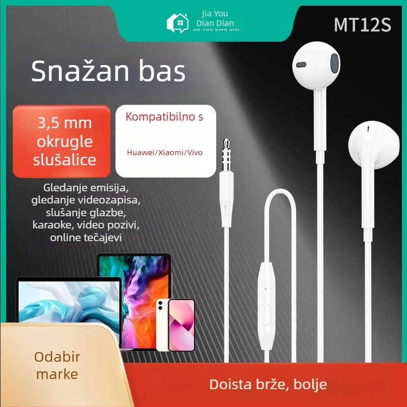MT12S žične in-ear slušalice, 3,5 mm priključak, bass, karaoke, jednostavan stil