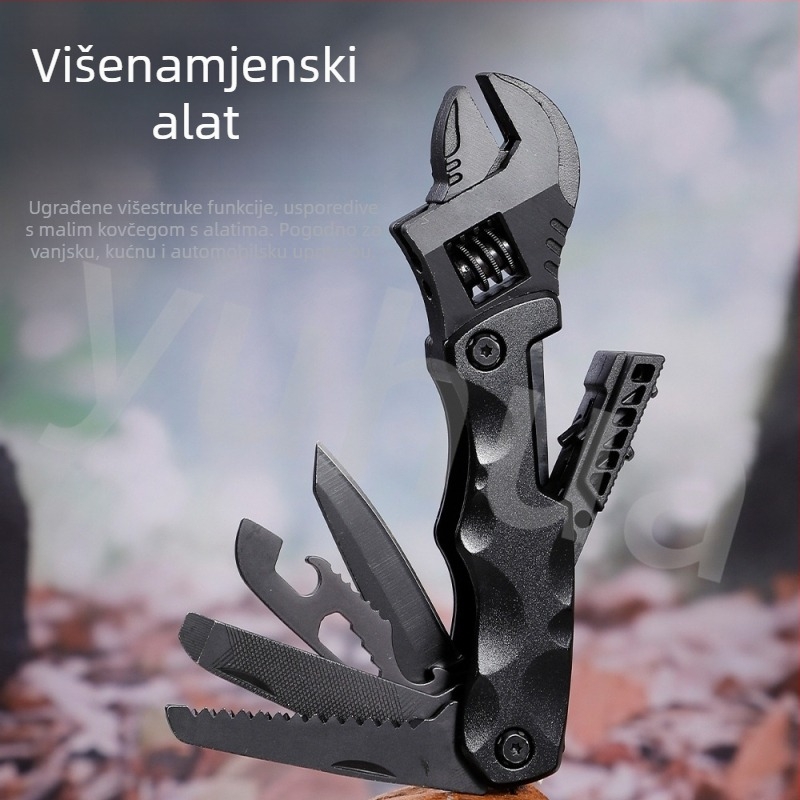 Višenamjenski alat s prijenosnim nožem, bitnim alatom i podesivim ključem, za aktivnosti na otvorenom i hitne situacije u vozilu