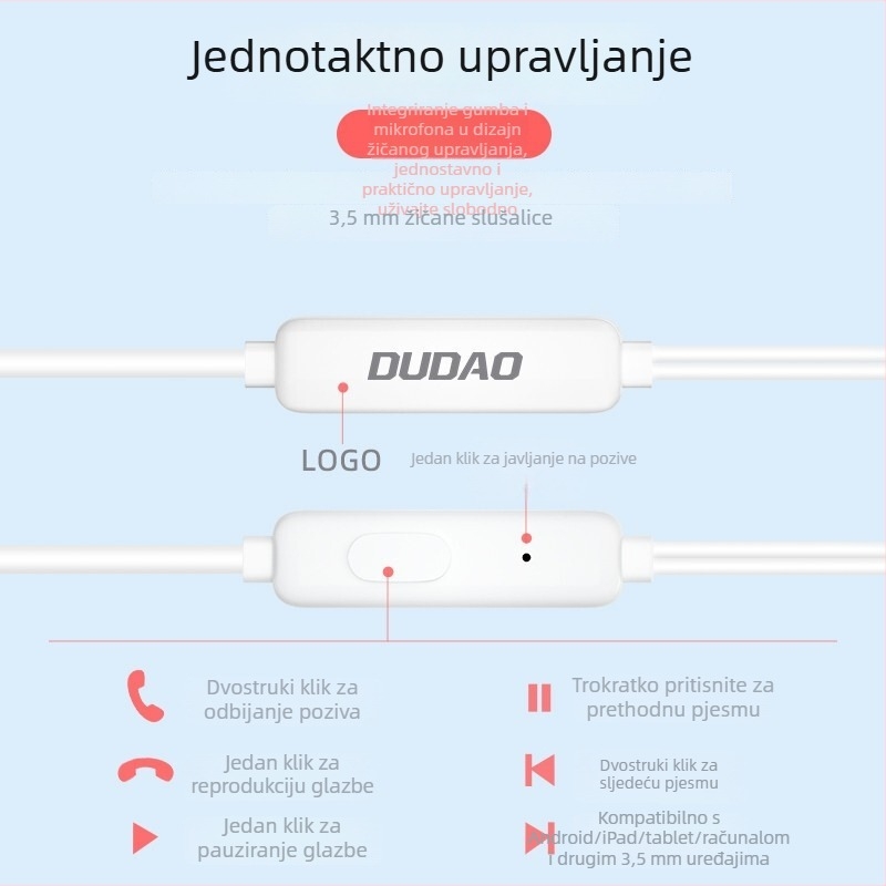 Jedinstvene X10s žičane in-ear slušalice, 3,5 mm priključak, visokokvalitetan zvuk, kontrole na kabelu, kompatibilne s Android uređajima i računalima
