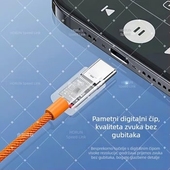 Narančaste Type-C žičane in-ear slušalice, 1,2 m, kompatibilne s iPhone 15 i Huawei uređajima
