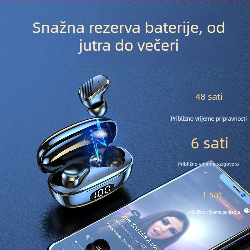Bežične Bluetooth in-ear slušalice s digitalnim zaslonom, redukcija buke, stereo zvuk, Bluetooth 5.2, trajanje baterije preko 8 sati