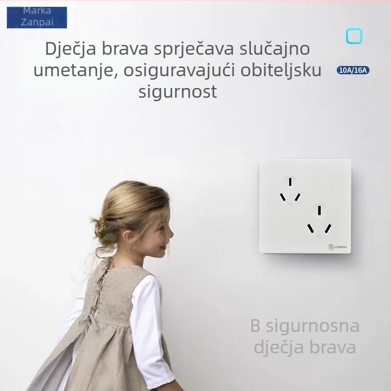 Praise marka bijela 16A nagnuta šestodijna utičnica tip 86 dvostruka trojodijna ploča za klima uređaj