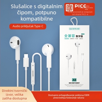 Žične slušalice Type-C, digitalni dekodirajući čip, ugrađeni mikrofon, uklanjanje šuma, polu-ušni dizajn, kabel 1,2 m