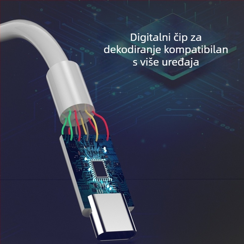 Žične slušalice Type-C, digitalni dekodirajući čip, ugrađeni mikrofon, uklanjanje šuma, polu-ušni dizajn, kabel 1,2 m