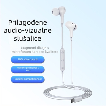 Type-C žičane in-ear slušalice s inline kontrolom za gaming i prijenos uživo, kompatibilne s iPhone 15, Huawei i Samsung