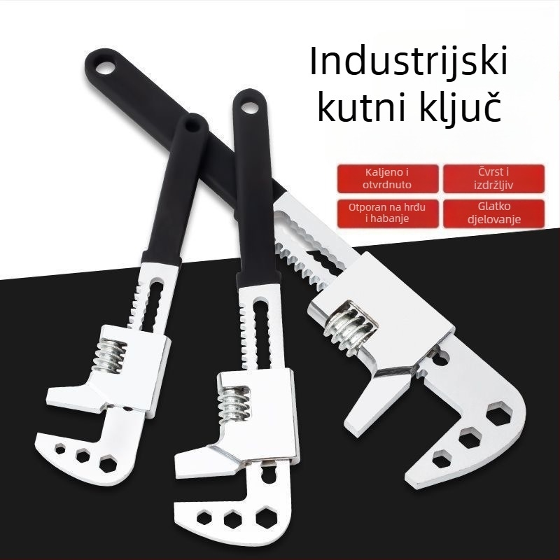 Crni F-tip višenamjenski kutni ključ za vodovod, podesivi alat s velikim otvorom