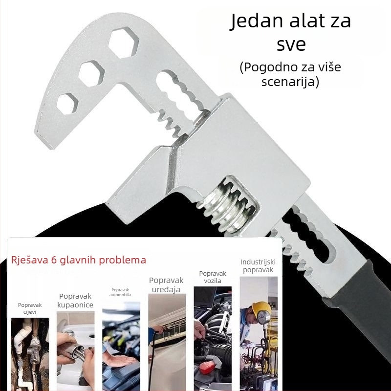 Crni F-tip višenamjenski kutni ključ za vodovod, podesivi alat s velikim otvorom