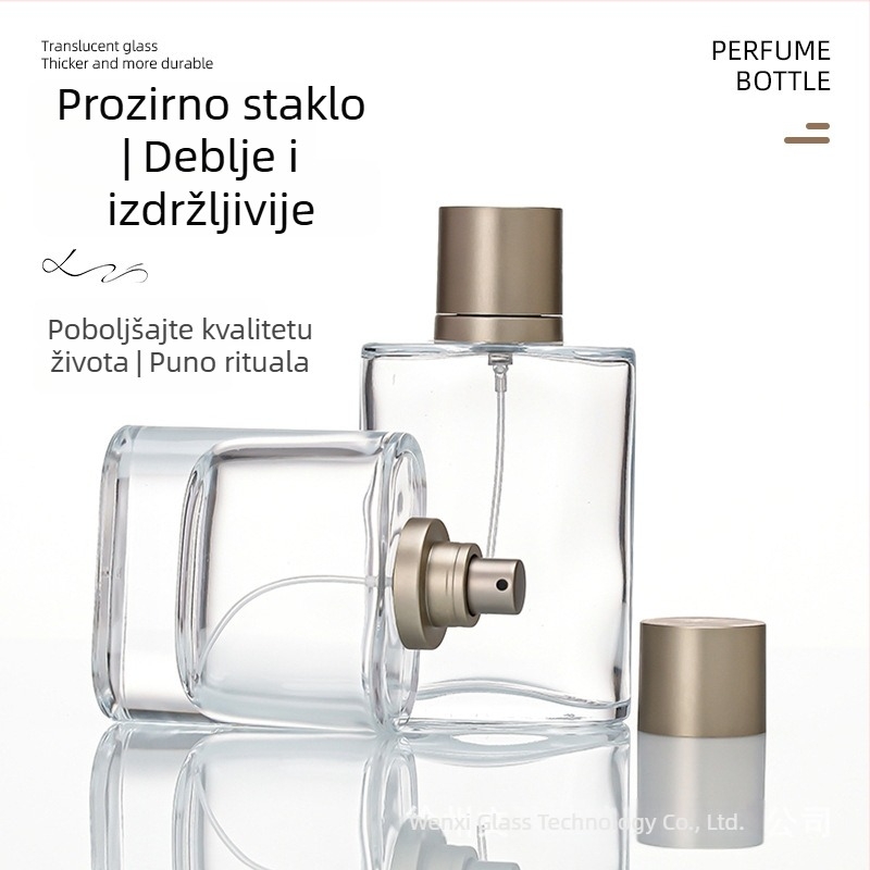 Prozirna staklena bočica sa sprejem i snap-on kapom, 50 ml/100 ml prazna bočica za parfeme i kozmetiku