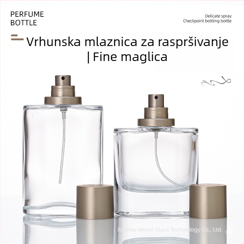 Prozirna staklena bočica sa sprejem i snap-on kapom, 50 ml/100 ml prazna bočica za parfeme i kozmetiku