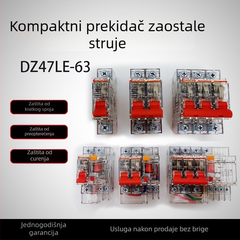 DZ47S-63/2P miniatiurni prekidač s prozirnim kućištem, za kućnu uporabu, 16A