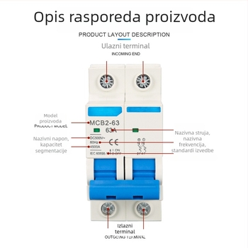 Mali DC prekidač za fotonaponski sustav, 2P63A, DC 500-1000V, zračni prekidač