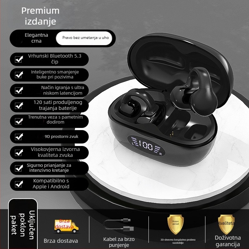 AX10 Bežične slušalice s klipom za uho, blokiranje buke, kostna kondukcija, sportske slušalice, stereo, Bluetooth 5.3, dugo trajanje baterije, model Z9
