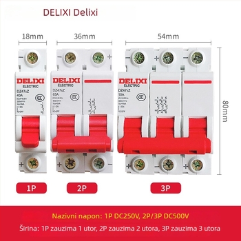 Delixi DZ47SZ DC 2P mini prekidač osigurač, DC12-24V, za fotonaponske sustave