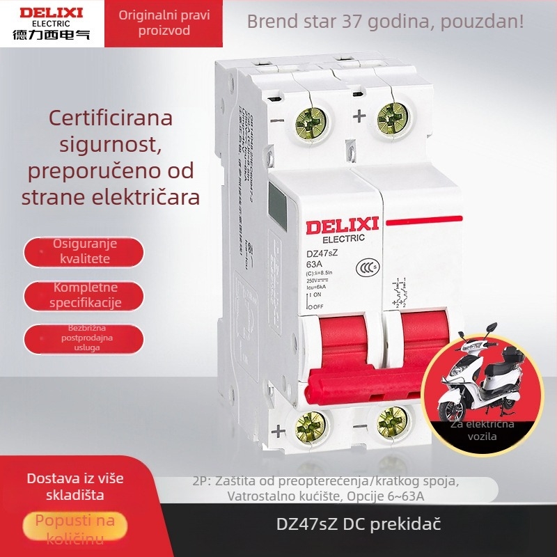 Delixi DZ47SZ DC 2P mini prekidač osigurač, DC12-24V, za fotonaponske sustave