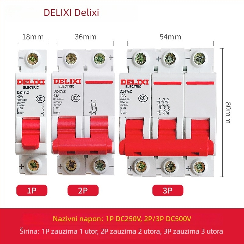Delixi DZ47SZ DC 2P mini prekidač osigurač, DC12-24V, za fotonaponske sustave