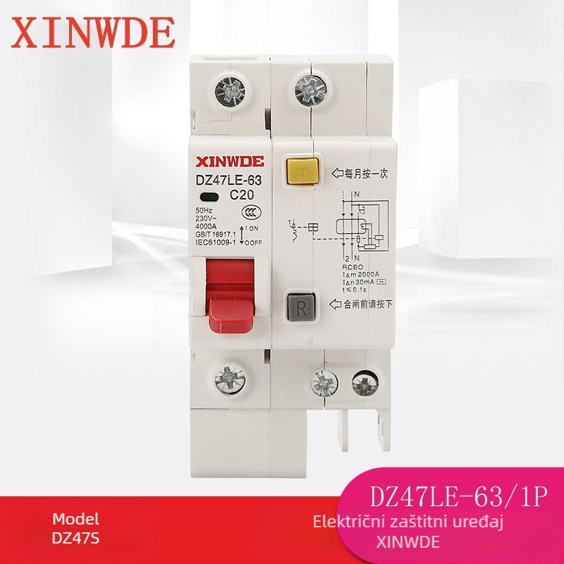 XINWDE DZ47SLE-63 Miniaturni prekidač s zaštitom od curenja, 1P, 32A, zaštita od preopterećenja