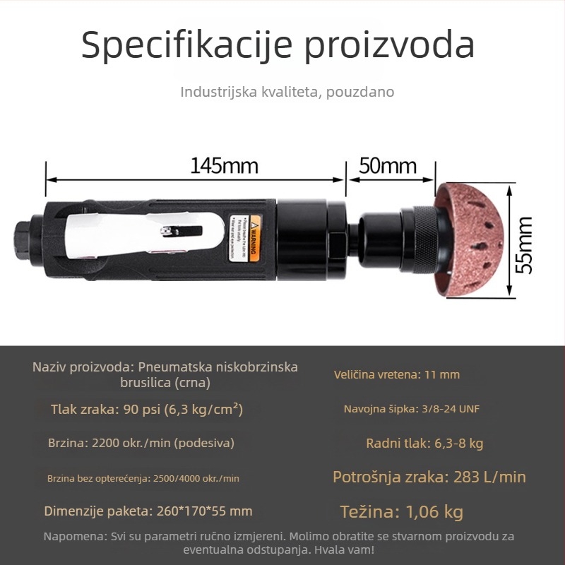 Pneumatska niskostruk brusilica s posudom od legure za popravak automobilskih guma