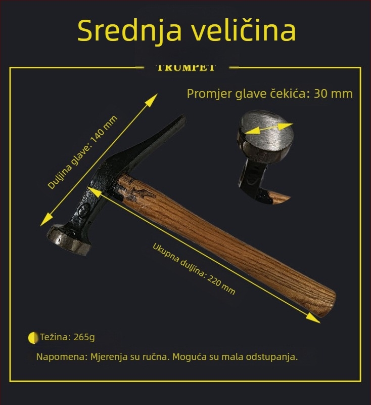Čekić za cipele, čekić za đon, alat za izradu obuće, kratka drška, drveni držač, ručno izrađeni okrugli čekić, male veličine
