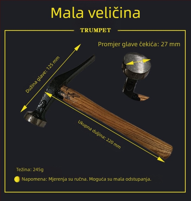 Čekić za cipele, čekić za đon, alat za izradu obuće, kratka drška, drveni držač, ručno izrađeni okrugli čekić, male veličine