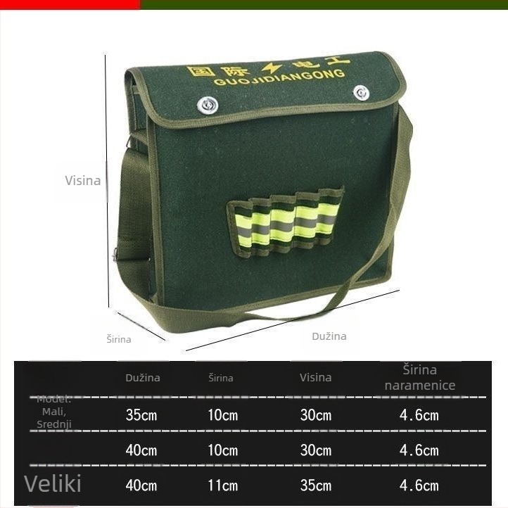 Platnena torba za alate, izdržljiva torba za električare, višenamjenska torba za skladištenje alata i hardvera za gradilište, veličine male, srednje i velike