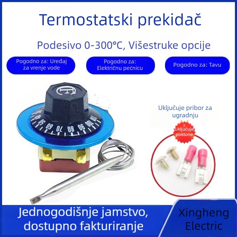 Prilagodljivi termostat za regulaciju temperature za vodni bojler, pećnicu i fritu, s gumbom
