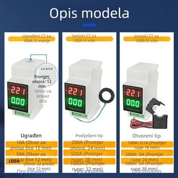 DIN-rail LED digitalni voltmetar i ampermetar, raspon 60–500 V, mjerenje struje AC 220 V