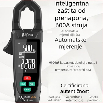 Fuyi FY382 Veliki zaslon, inteligentni klešta ampermetar, digitalni klips multimetar, visoka preciznost mjerenja struje AC/DC
