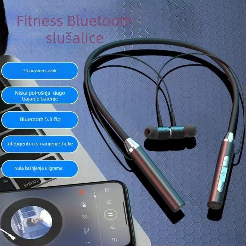 Bluetooth slušalice s vratnim remenom, sport, s aktivnim otklanjanjem šuma, dug rad baterije, vodootporne, magnetske bežične slušalice