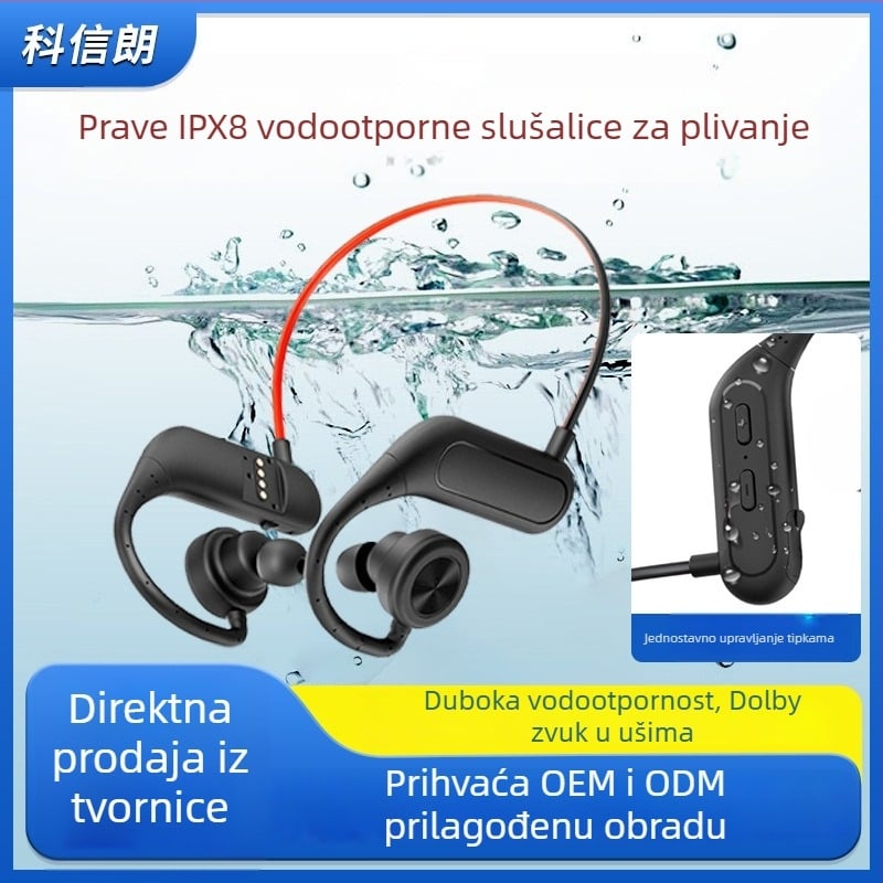 IPX8 vodootporne profesionalne plivačke slušalice s memorijom, bežični Bluetooth, in-ear dizajn, za trčanje i sport