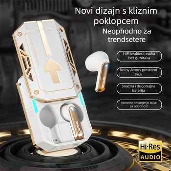GM200 Bluetooth bežične ušnje slušalice s redukcijom šuma, Mecha stil, za igranje i sport, velika baterija, duga autonomija, prilagođeni dizajn