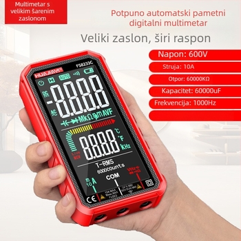 Multimetar s velikim zaslonom, punjiv, potpuno automatski, visoka preciznost, inteligentna zaštita od pregrijavanja, mjerenje napona i struje, za električare