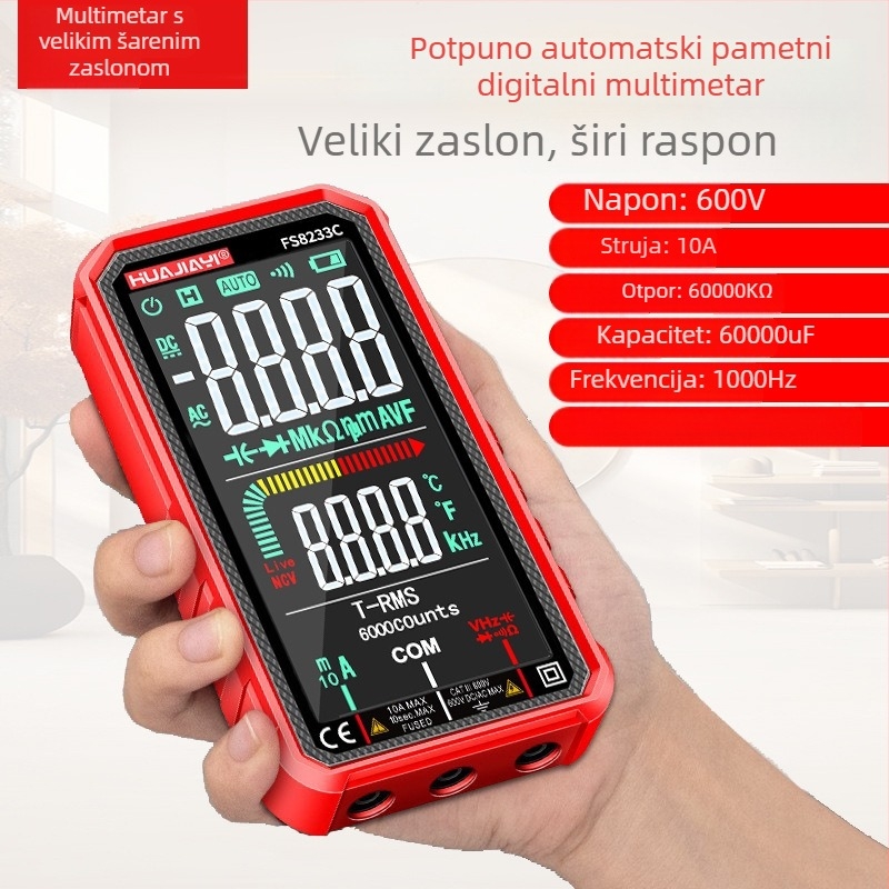 Multimetar s velikim zaslonom, punjiv, potpuno automatski, visoka preciznost, inteligentna zaštita od pregrijavanja, mjerenje napona i struje, za električare