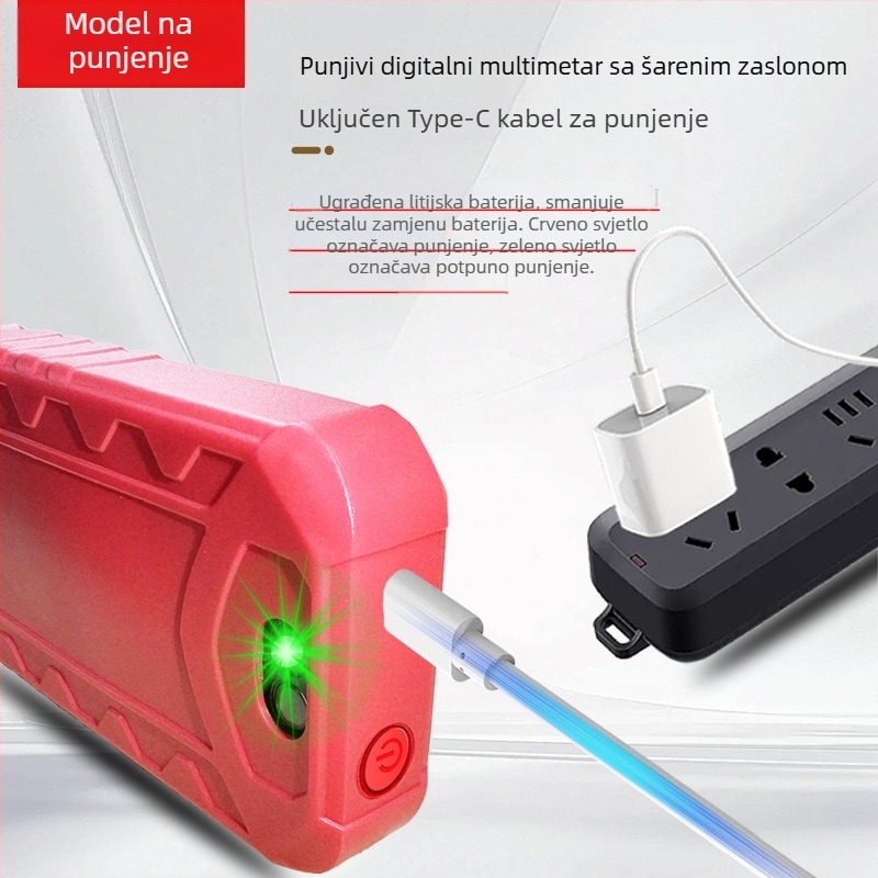 Multimetar s velikim zaslonom, punjiv, potpuno automatski, visoka preciznost, inteligentna zaštita od pregrijavanja, mjerenje napona i struje, za električare