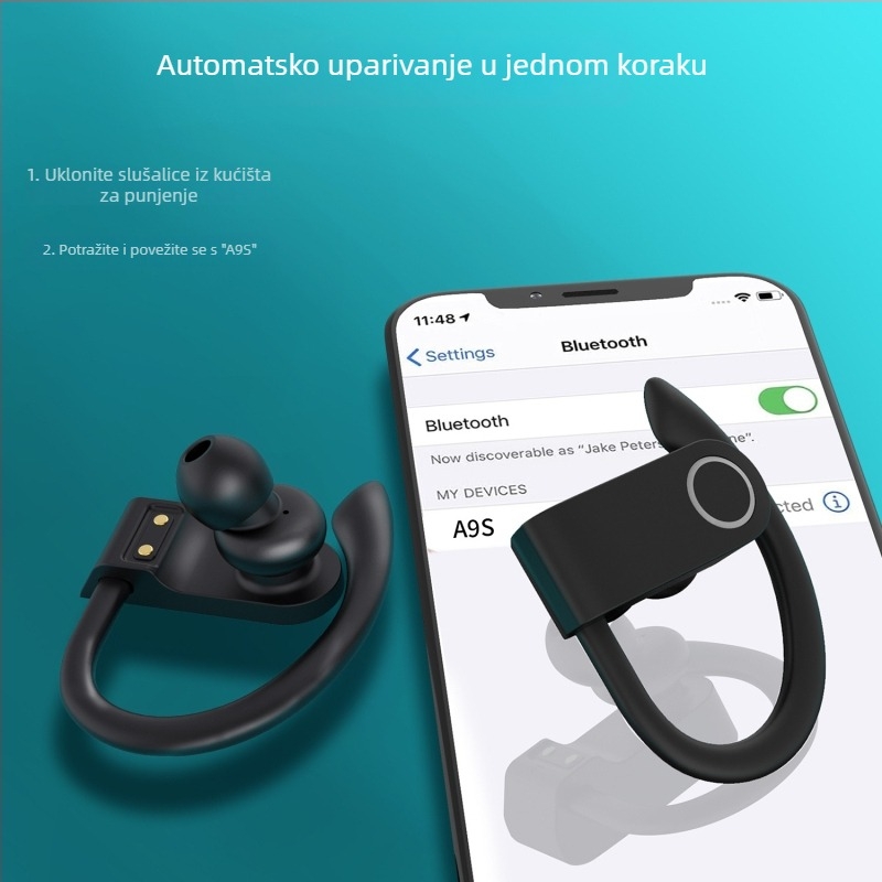 JHO A9S bežična Bluetooth slušalica s digitalnim zaslonom, kuka za uho, in-ear, potlačivanje buke, IPX4, trajanje baterije više od 8 sati
