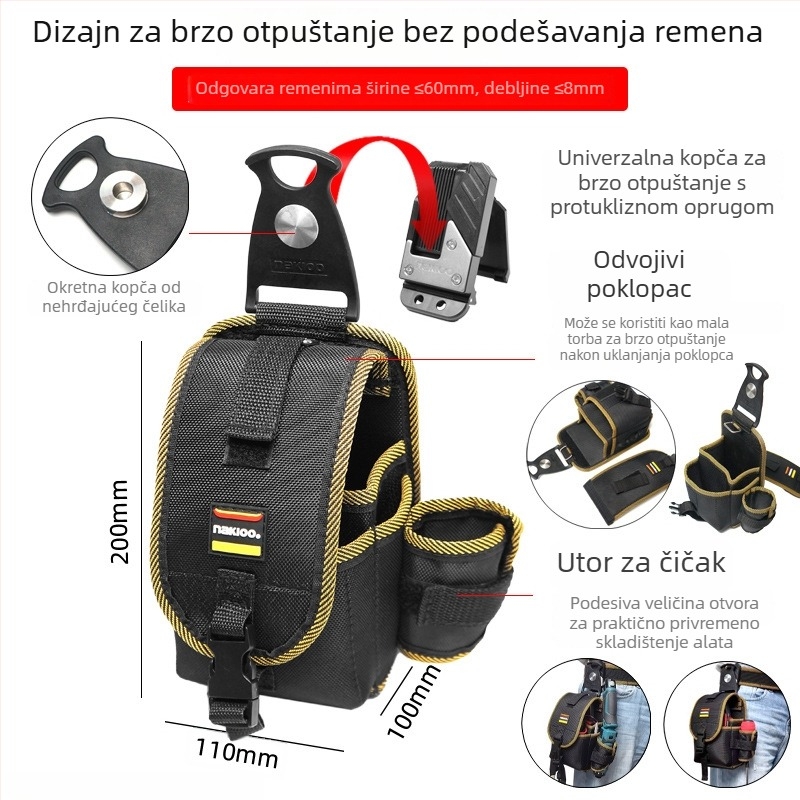 Električarska pojasna torba s rotirajućim brzim otpuštanjem — prijenosni višenamjenski komplet alata