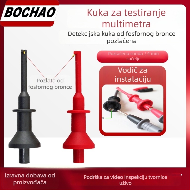 Teleskopski testni kuk za multimetar, 4 mm navojni priključak, zlatno-pozlaćena fosfor-brončana sonda