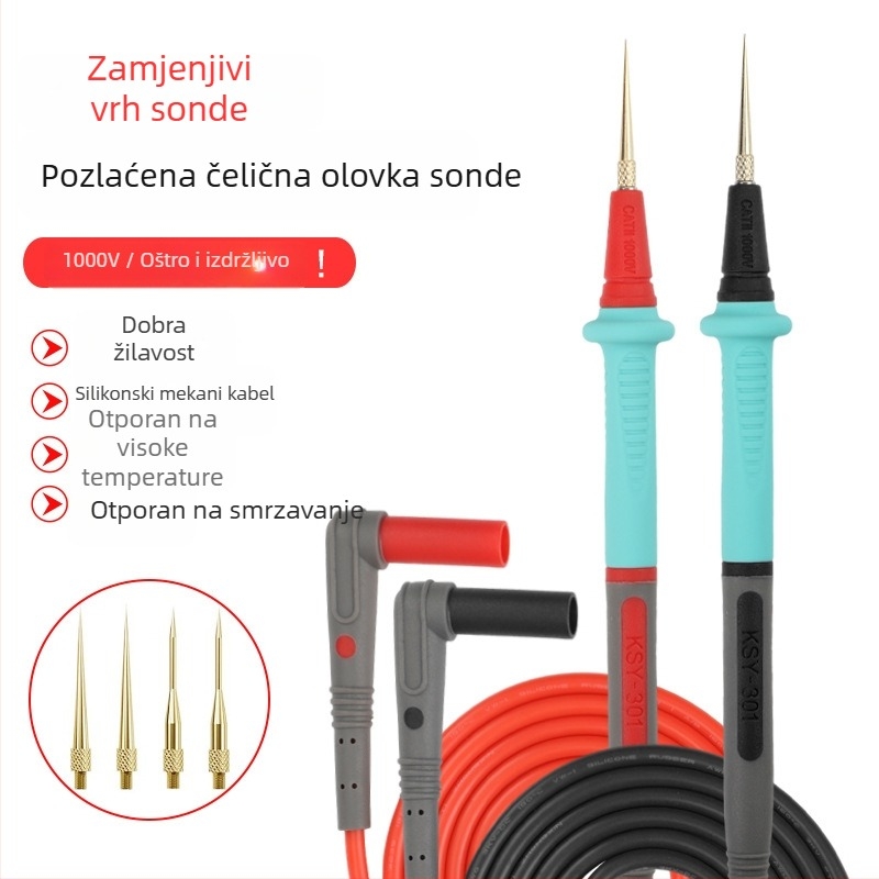 Nerđajući čelik, zamjenjiva glava sonde za multimetar, silikon izoliran, ultra-tankim vrhom, 20A, alat za popravak mobilnih telefona i multimetra