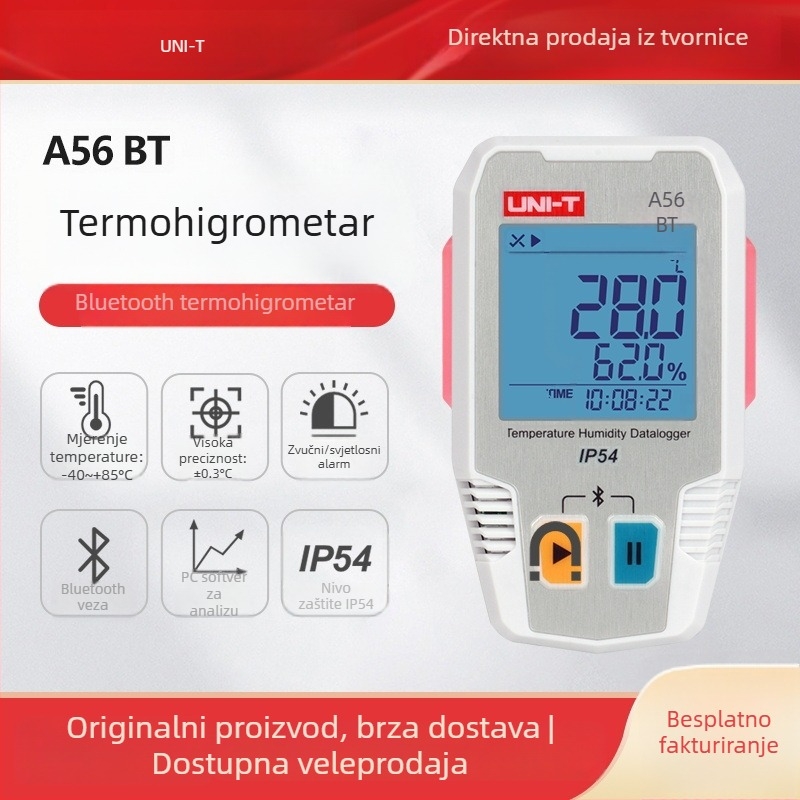 UNI-T A56 Bluetooth registar temperature i vlage za skladištenje u hladnom lancu — visoko precizan digitalni mjerač temperature i vlage