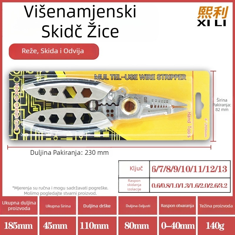 Klešta za skidanje izolacije žica za električare, nehrđajući čelik, 16 u 1