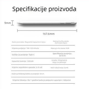 Rammer Apple iPad kapacitivna olovka s magnetskim držačem – stylus za dodirne ekrane