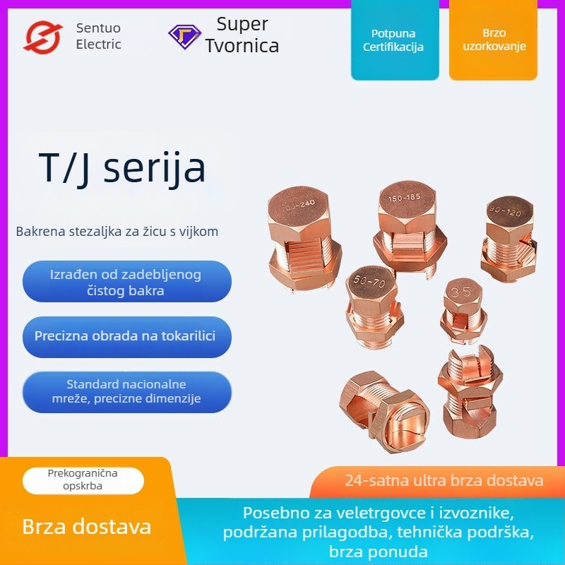 Otvoren bakreni stezalj TJ16/25/50 za kabelske spojeve i uzemljenje na mrežnim kabelskim tračnicama