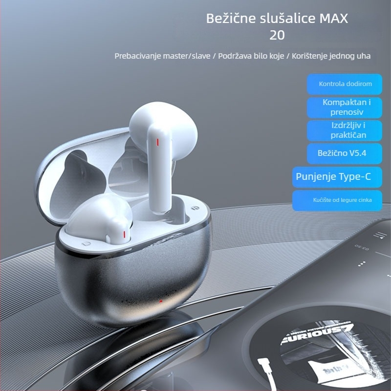 MAX20 Bluetooth True Wireless bežične slušalice od cinkove legure, mini, polu-ušni dizajn, visokokvalitetan zvuk, redukcija buke, za trčanje